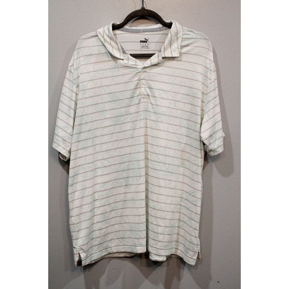 Puma Shirt Men's Extra Large XL White Striped Polo Golf Floral Performance
